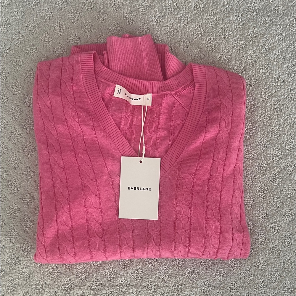 Everlane V-Neck Sweater in Vibrant Pink